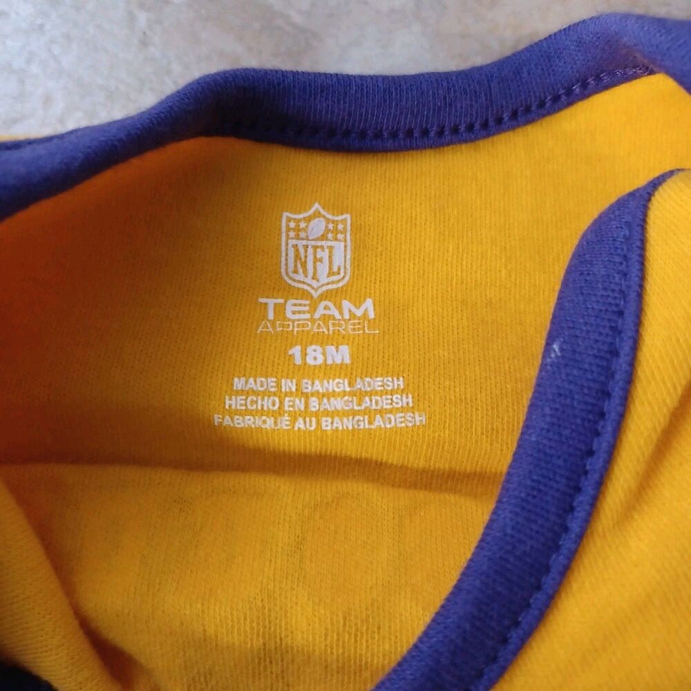 NFL Minnesota Vikings Baby One Piece 18 Months Bodysuit Yellow Purple Trim - Picture 3 of 4